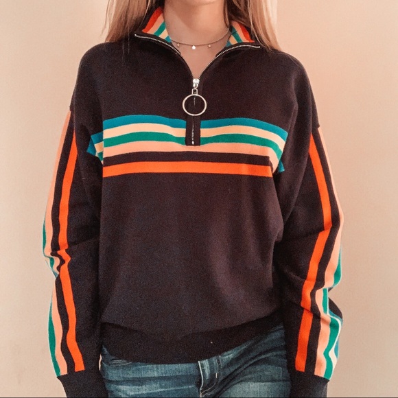 Urban Outfitters Navy Striped Half-Zip Sweater - Picture 1 of 2